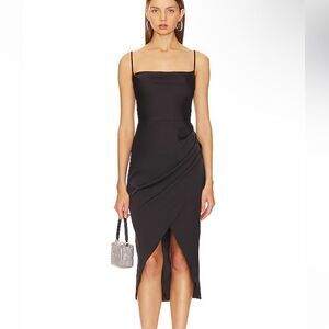 NWT More To Come Adonia Wrap Midi Dress in Black strappy Revolve M